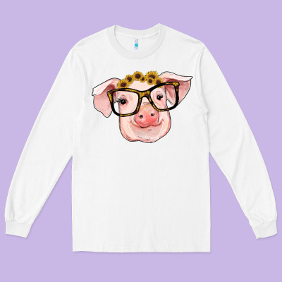 Sunflowers With Pig Long Sleeve Tee Designed By Ranaportraitstore