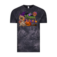 Cloud Black Happy Halloween With Yorkshire Terrier Dog Vintage Tee - LillyAllenDesigns