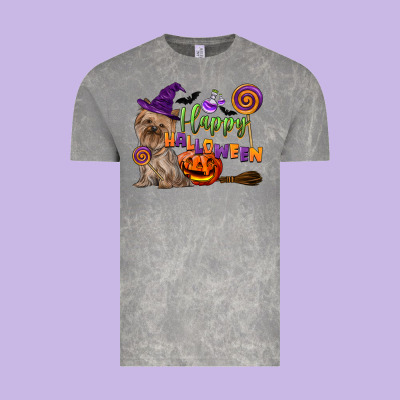 Happy Halloween With Yorkshire Terrier Dog Vintage Tee Designed By Lillyallendesigns