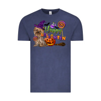 Vintage Denim Happy Halloween With Yorkshire Terrier Dog Vintage Tee - LillyAllenDesigns