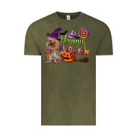 Vintage Olive Happy Halloween With Yorkshire Terrier Dog Vintage Tee - LillyAllenDesigns