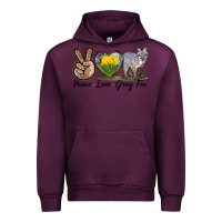Mauve Wine Peace Love Gray Fox Urban Hoodie - LillyAllenDesigns