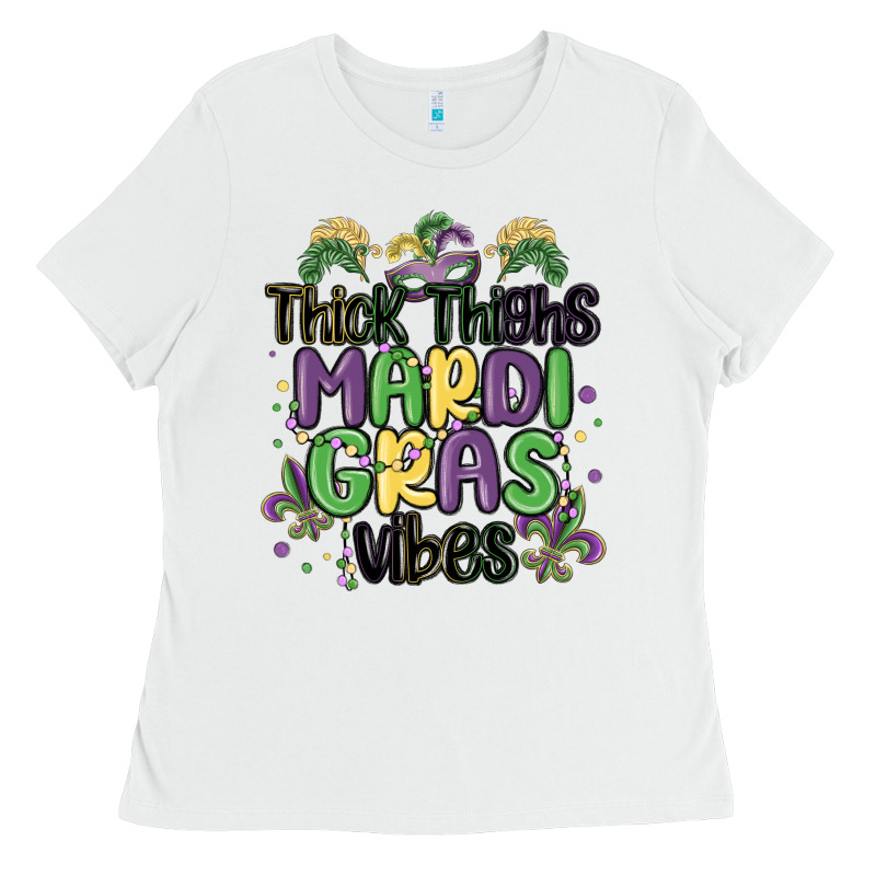 Thick Thighs Mardi Gras Vibes Ladies Tee by MaliasSmallBusiness | Teevron