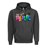 Charcoal Heather Easter Day He is alive Zipper Hoodie - OliviaCreatesArt