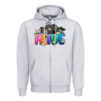Heather Grey Easter Day He is alive Zipper Hoodie - OliviaCreatesArt