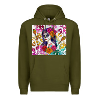 Army Green sugar skull girl Premium Hoodie - RanaPortraitStore