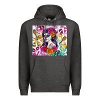 Charcoal Heather sugar skull girl Premium Hoodie - RanaPortraitStore