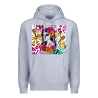 Heather Grey sugar skull girl Premium Hoodie - RanaPortraitStore