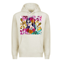 Oatmeal Heather sugar skull girl Premium Hoodie - RanaPortraitStore
