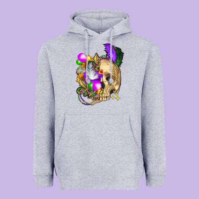 Mardi Gras Skull Heavyweight Hoodie Designed By Fadigitalartstudio