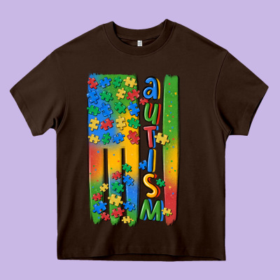 Autism American Flag Heavy Core Tee Designed By Maliassmallbusiness