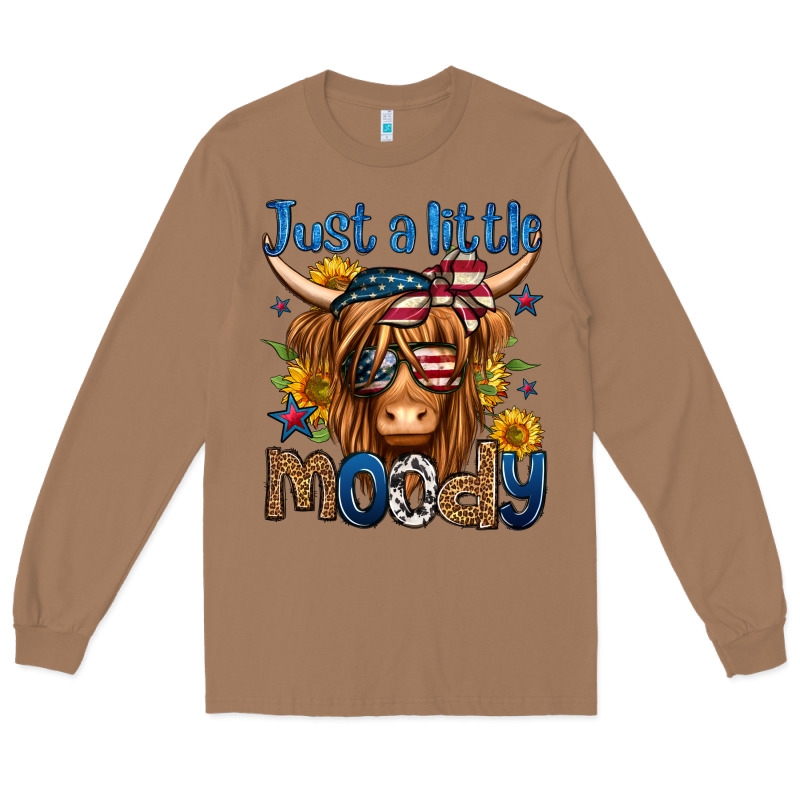 Just A Little Moody 4th Of July Long Haired Cow Long Sleeve Tee by Jasminsmagicworld | Teevron