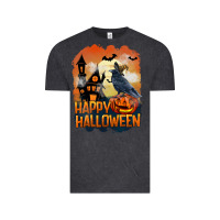 Vintage Black Happy Halloween With Crow Vintage Tee - LillyAllenDesigns