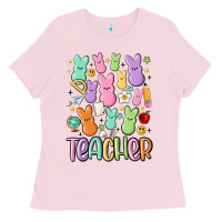 Bubblegum Pink teacher bunny's Ladies Tee - MaliasSmallBusiness