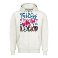Oatmeal Heather feeling lucky valentine's day olivia Zipper Hoodie - OliviaCreatesArt