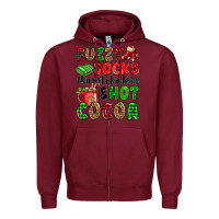 Burgundy fuzzy socks flannel blankets and hot cocoa Zipper Hoodie - OliviaCreatesArt