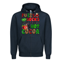 Navy fuzzy socks flannel blankets and hot cocoa Zipper Hoodie - OliviaCreatesArt