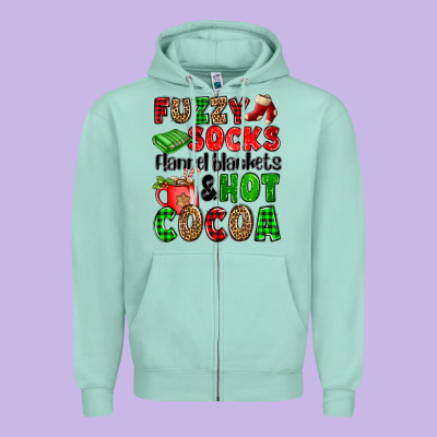 Fuzzy Socks Flannel Blankets And Hot Cocoa Zipper Hoodie Designed By Oliviacreatesart