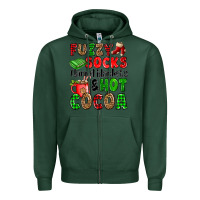Sports Green fuzzy socks flannel blankets and hot cocoa Zipper Hoodie - OliviaCreatesArt
