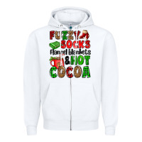 White fuzzy socks flannel blankets and hot cocoa Zipper Hoodie - OliviaCreatesArt