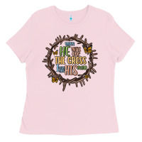 Bubblegum Pink when he was one the cross i was one his mind Ladies Tee - MaliasSmallBusiness