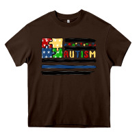 Chocolate Brown autism usa flag Heavy Core Tee - MaliasSmallBusiness