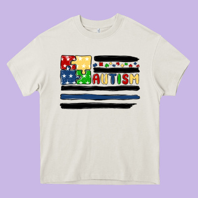 Autism Usa Flag Heavy Core Tee Designed By Maliassmallbusiness