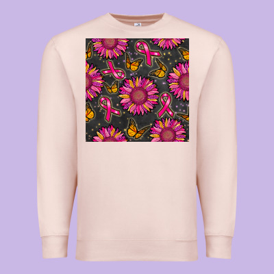 Breast Cancer Sunflower Seamless Pattern Premium Sweatshirt Designed By Bundleandbundleshop