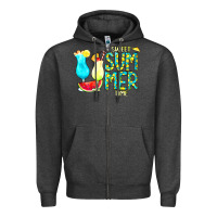 Charcoal Heather sweet summer time turquoise yellow Zipper Hoodie - CowCowDesign