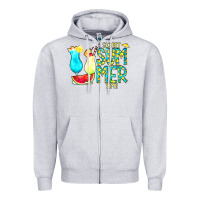 Heather Grey sweet summer time turquoise yellow Zipper Hoodie - CowCowDesign