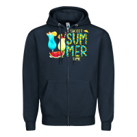 Navy sweet summer time turquoise yellow Zipper Hoodie - CowCowDesign