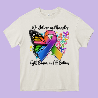 We Believe In Miracles Fight Cancer In All Colors Heavy Core Tee Designed By Maliassmallbusiness