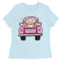 Baby Blue easter bunny and truck Ladies Tee - MaliasSmallBusiness