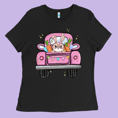 Easter Bunny And Truck Ladies Tee Designed By Maliassmallbusiness