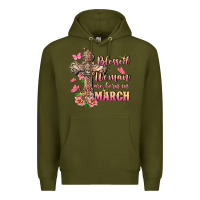 Army Green Blessed women are born in March Premium Hoodie - FaDigitalArtStudio