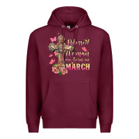 Burgundy Blessed women are born in March Premium Hoodie - FaDigitalArtStudio