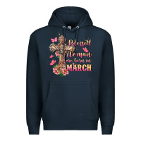 Navy Blessed women are born in March Premium Hoodie - FaDigitalArtStudio
