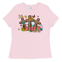 Bubblegum Pink he is risen Ladies Tee - MaliasSmallBusiness