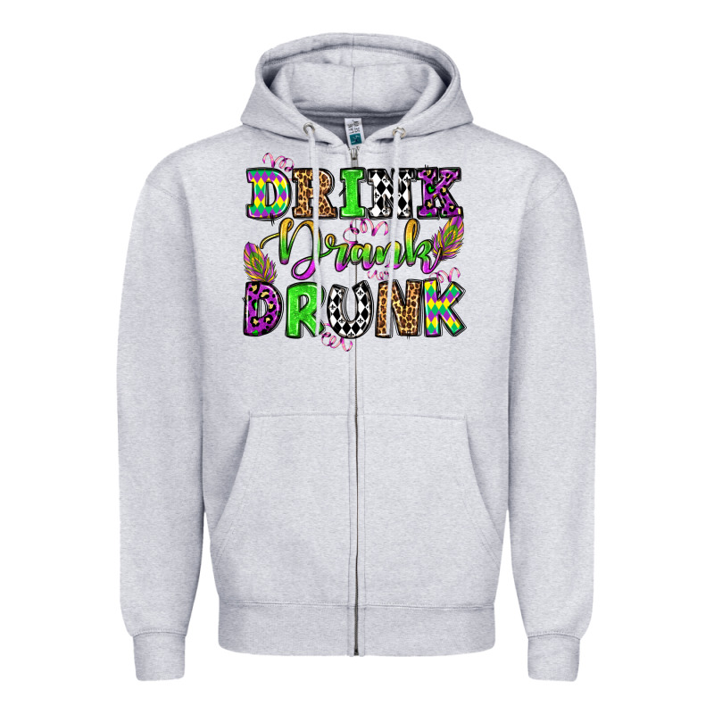 Drink Drank Drunk Mardi Gras Olivia Zipper Hoodie by OliviaCreatesArt | Teevron