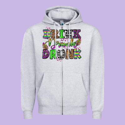 Drink Drank Drunk Mardi Gras Olivia Zipper Hoodie Designed By Oliviacreatesart