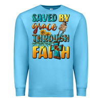 Ocean Blue saved by grace through faith Premium Sweatshirt - BundleAndBundleShop