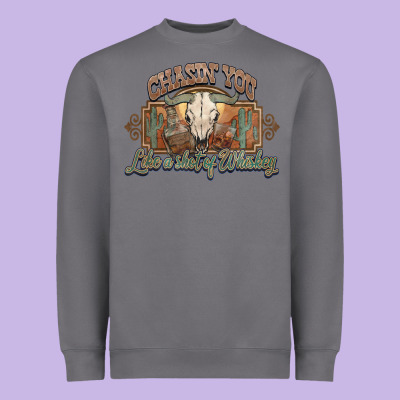 Chasin You Like A Shot Of Whiskey Bull Skull Heavyweight Sweatshirt Designed By Howdyjamesfarm