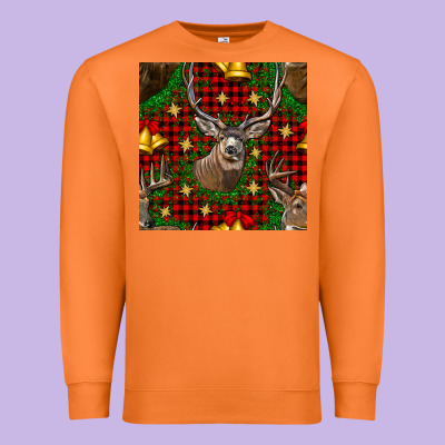 Christmas Deer And Bell Seamless Pattern Premium Sweatshirt Designed By Bundleandbundleshop