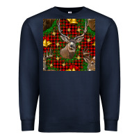 Navy christmas deer and bell seamless pattern Premium Sweatshirt - BundleAndBundleShop