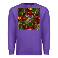 Purple christmas deer and bell seamless pattern Premium Sweatshirt - BundleAndBundleShop