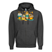 Charcoal Heather honey bee coffee cups Zipper Hoodie - OliviaCreatesArt