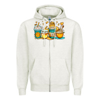 Oatmeal Heather honey bee coffee cups Zipper Hoodie - OliviaCreatesArt