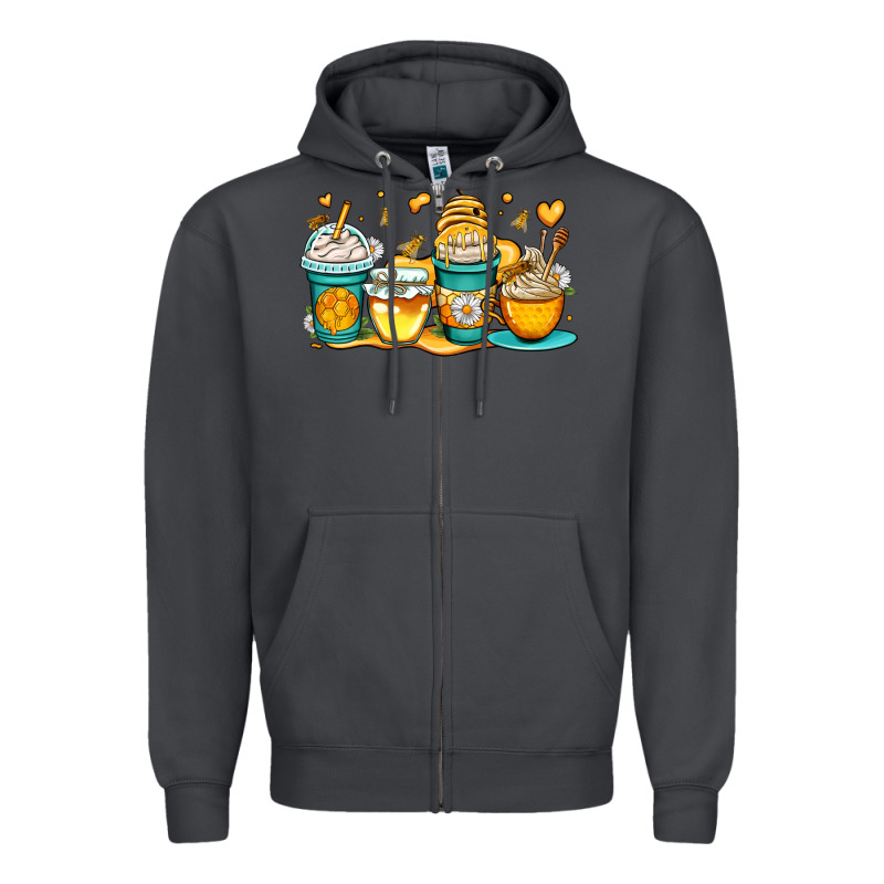 Honey Bee Coffee Cups Zipper Hoodie by OliviaCreatesArt | Teevron