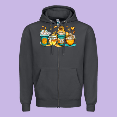 Honey Bee Coffee Cups Zipper Hoodie Designed By Oliviacreatesart