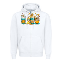 White honey bee coffee cups Zipper Hoodie - OliviaCreatesArt